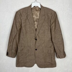 Perry Ellis Linen Blend Blazer Mens 42R Brown Suit Jacket Coat Cotton